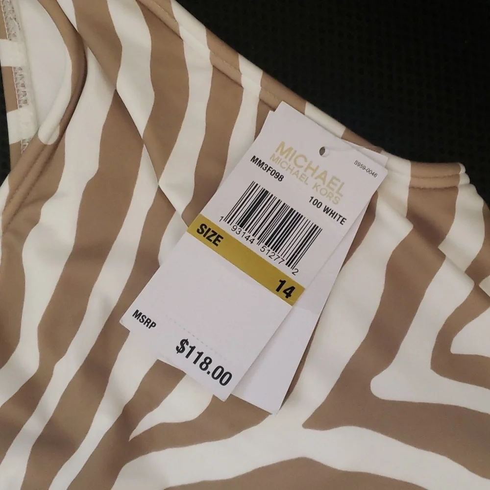 NWT Michael Kors One shoulder Zebra One Piece Swimsuit Sz 14